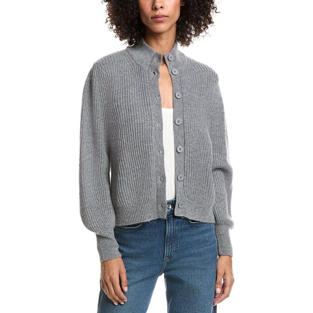 Forte Cashmere Womens Button Wool & Cashmere-Blend Cardigan, Gray